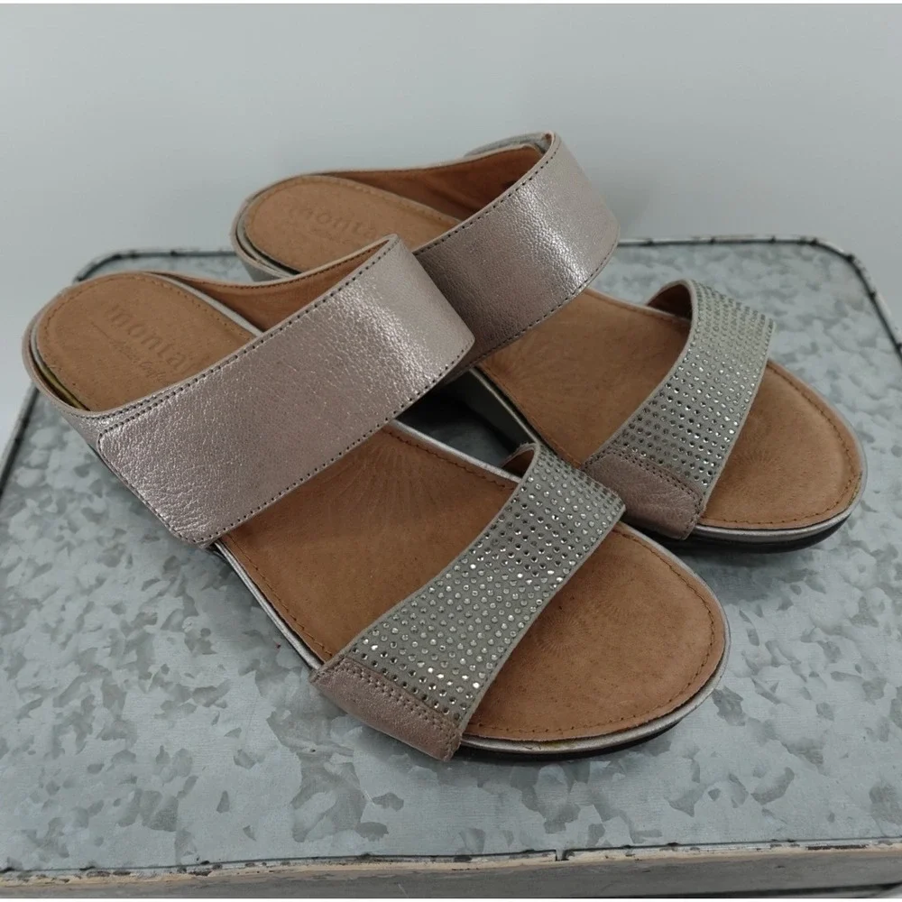 Montana Artisan Crafted Womens 8M‎ Metallic Rhinestone Wedge Sandals 4308693